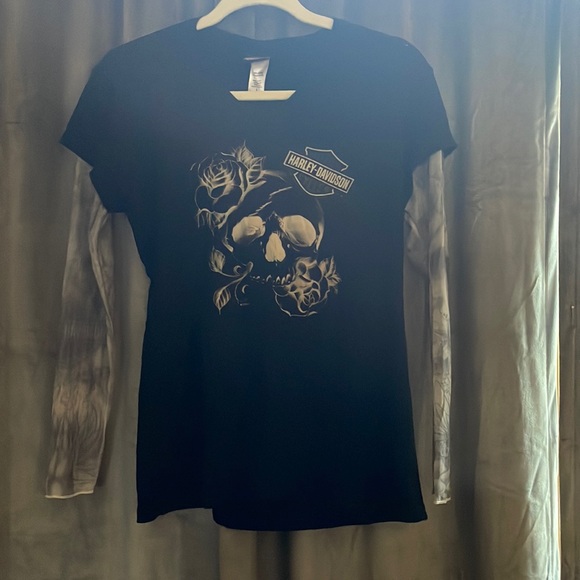 Harley Davidson short sleeve shirt with long sheer sleeves underneath - Picture 1 of 5